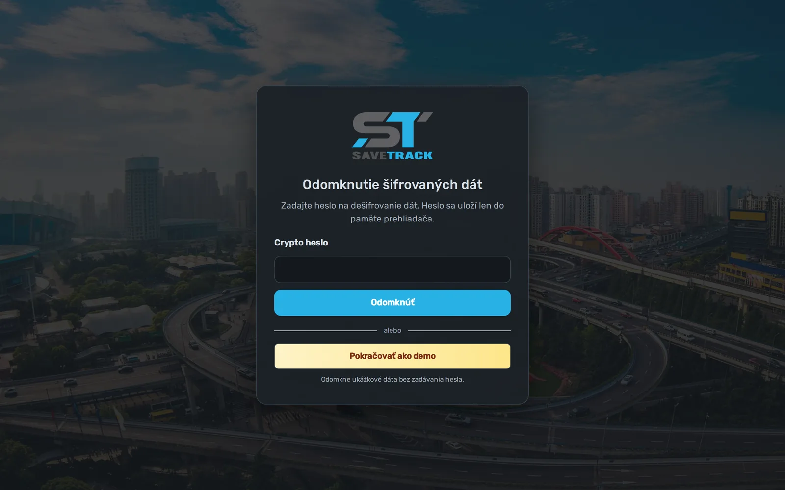 Odemknutí šifrovaných dat v aplikaci SaveTrack